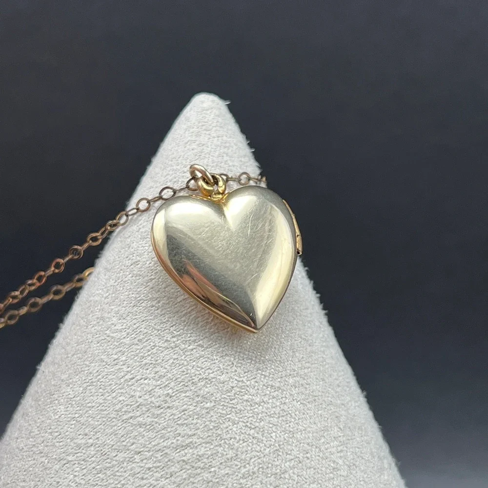 Vintage Gold Filled Heart Locket Necklace Etched Bird Flower 12KT GF 18